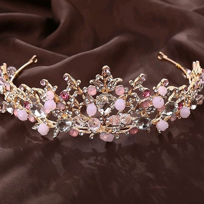 MAH-06 Mahkota pink tiara hiasan rambut kepala pengantin wanita wisuda