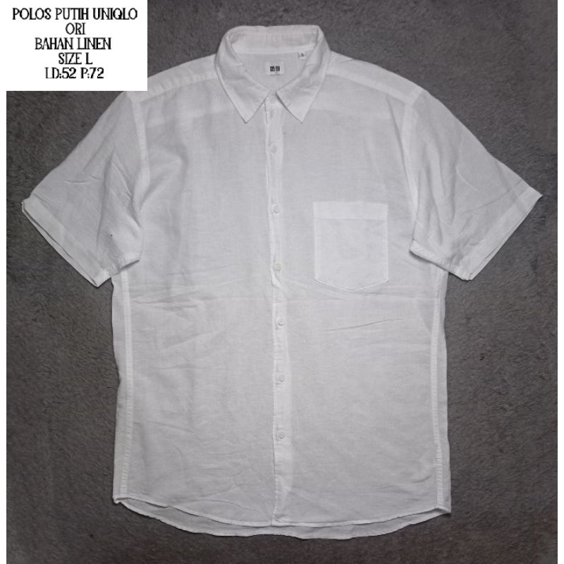 Kemeja putih pria lengan pendek uniqlo polos bahan linen