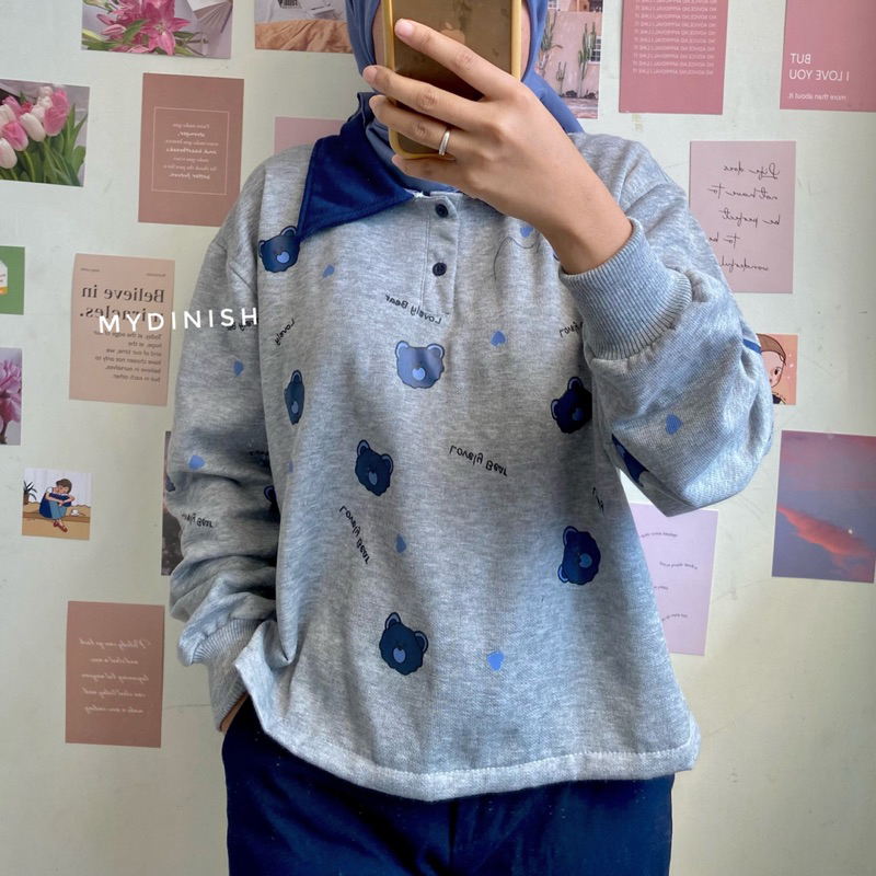 Vallen Polo Sweater Wanita Berkerah Bahan Fleece Terbaru