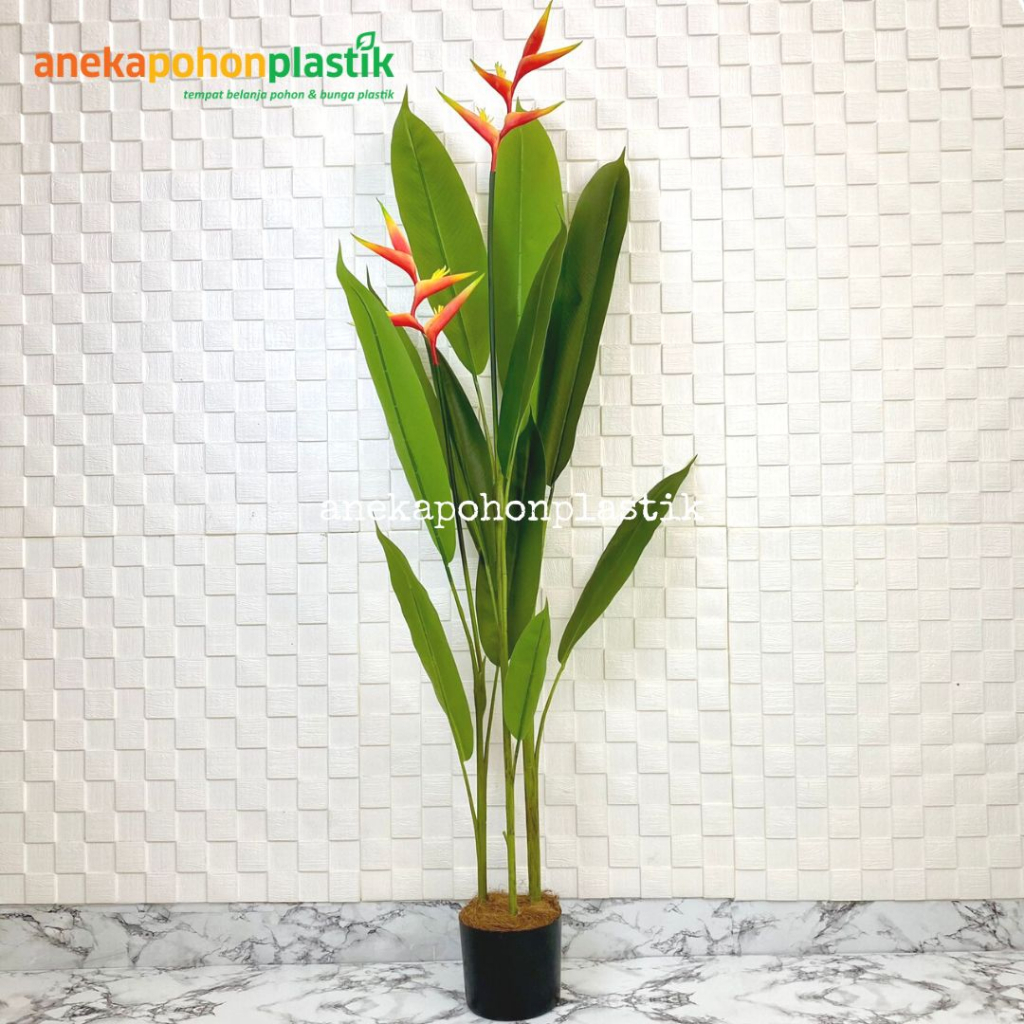 Pohon Hias Daun Pisangan Heliconia Bunga Bird Of Paradise T145 Latex Artificial Pot Dasar Hitam Plas