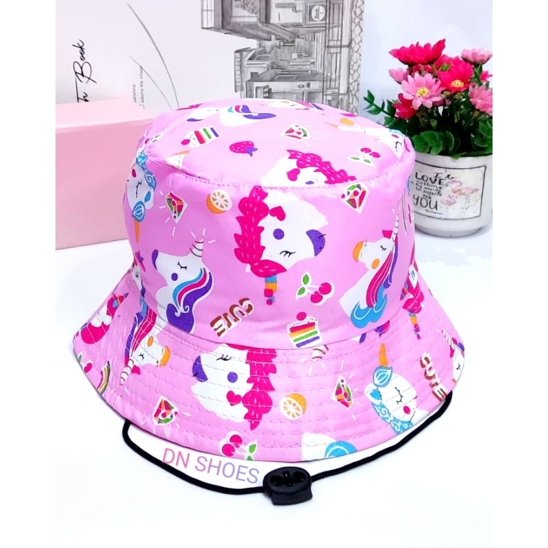 Paket Boots Anak Bucket Hat Anak Perempuan Paket Sepatu Tali Anak Topi Anak Lucu Motif Unicorn Pink Cute Murah Usia 1 - 7 Tahun