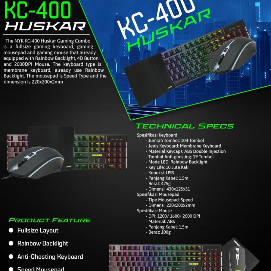 Nyk Gaming Keyboard HUSKAR KC400 3 in1