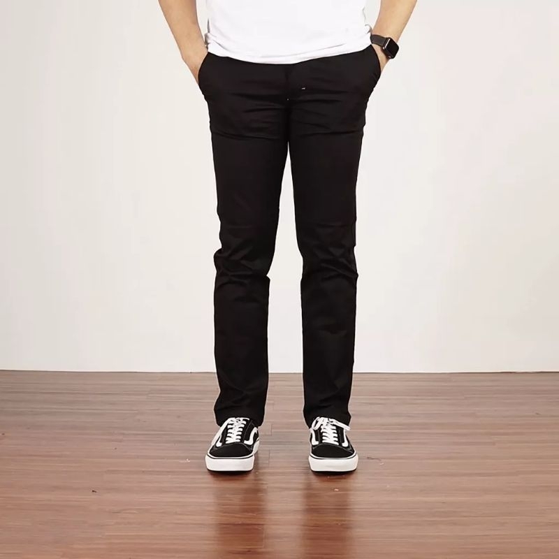 Celana chino panjang slimfit volcom/ celana panjang chinos/ celana panjang hitam pria free stiker