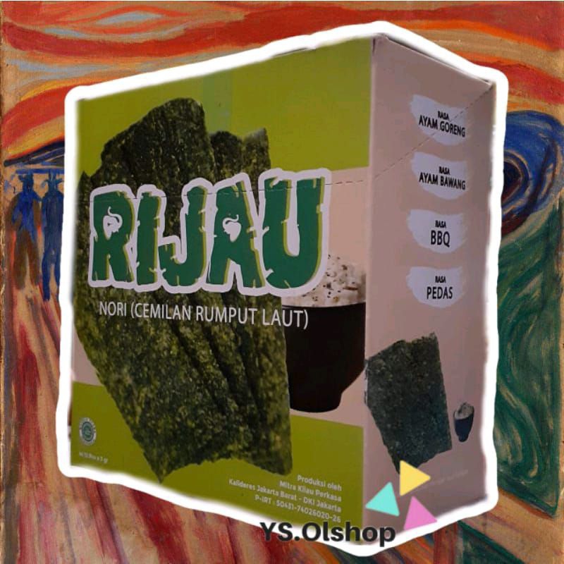 

NORI RIJAU Rumput Laut Ayam bawang/Pedas/BBQ/Ayam Goreng 3 gr x 12 Pcs