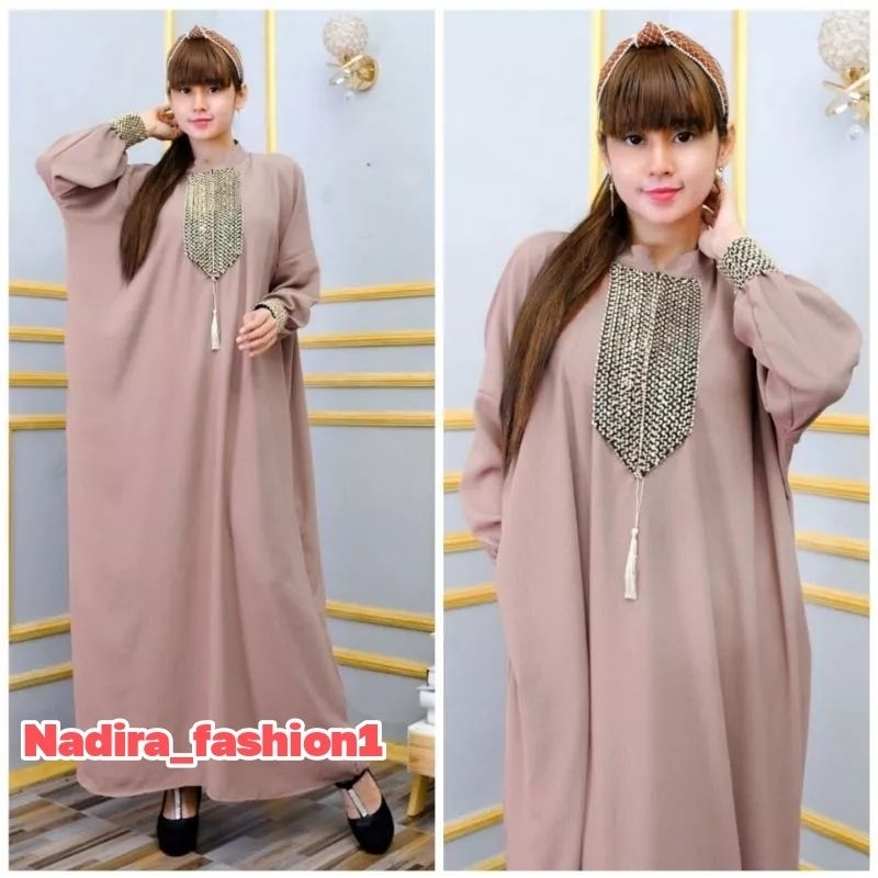 COD -Gamis Kaftan Safira unique  Asmiranda Maxy Gamis Muslim Aurora Dress Shakila Aksen Renda Import Ld  140 Fit XL