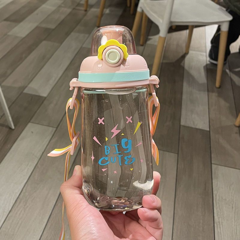 Botol Minum Tali Panjang Botol Minum Anak Big Cute Transparan 0801 650ML