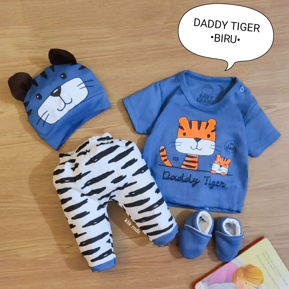 Setelan Baju Anak Bayi Laki-Laki Atasan Dan Celana Motif Dad Is Cool Estimasi Usia 0-9 Bulan Free Topi Dan Sepatu