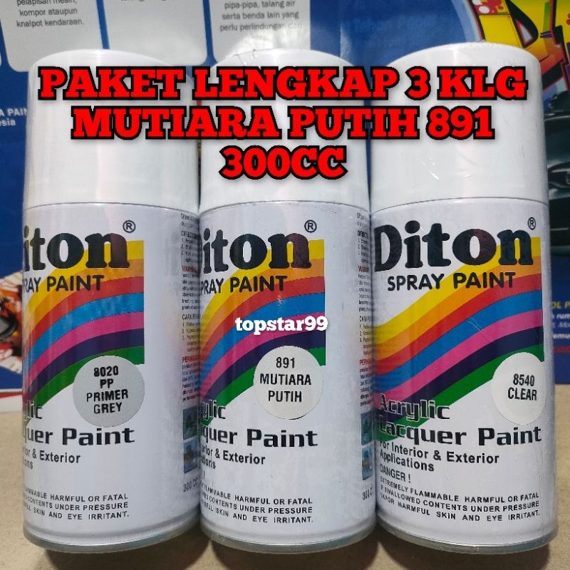 Pilok Cat Diton Paket Lengkap 3 Kaleng 300cc Putih Mutiara 891 Primer Grey 8020 Clear Glossy 8540