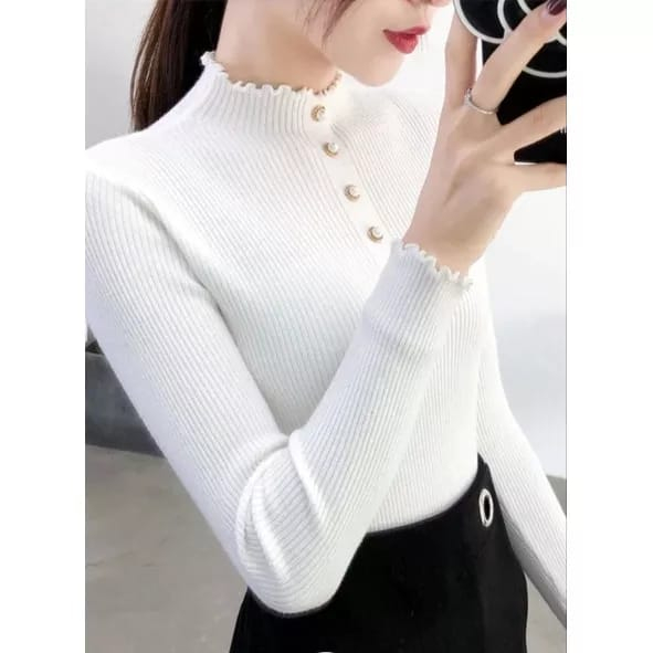 Daisy Kancing Mutiara Curly Turtleneck Rajut