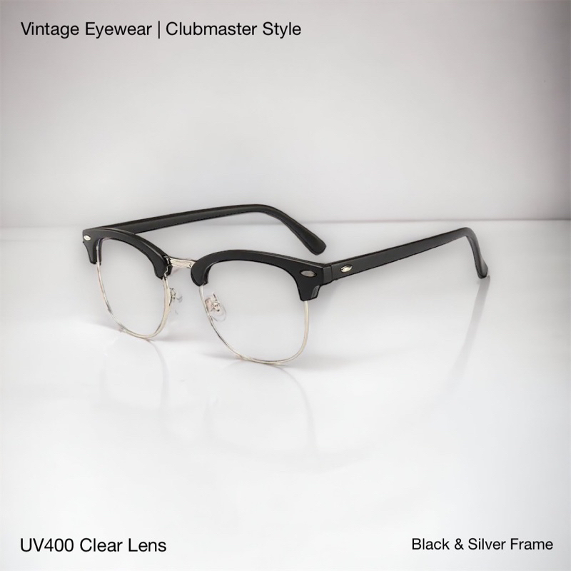 Kacamata Vintage Eyewear Clear Lens like Clubmaster Rayban UV400