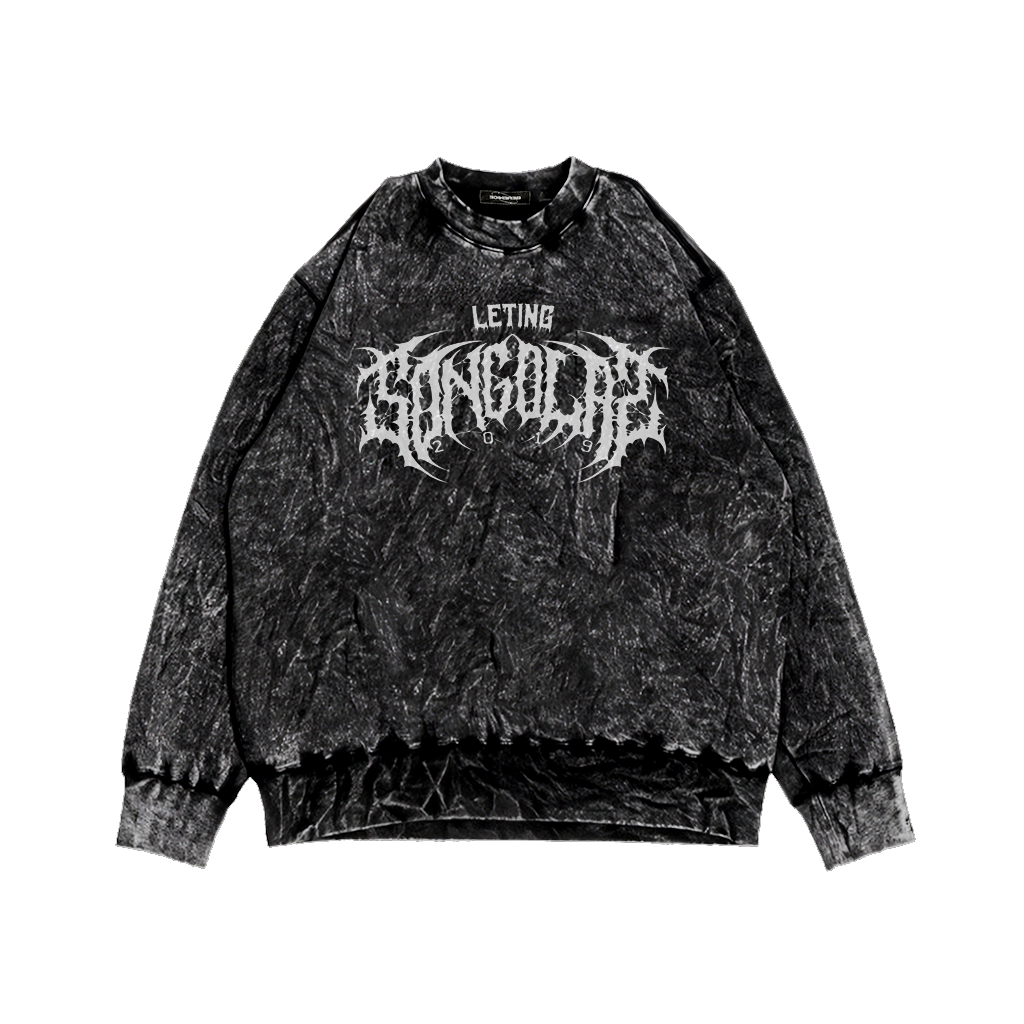 Sweater Crewneck Pria Wanita Sandwash Motif Joyseus Terbaru Hits Kekinian Washed Grey