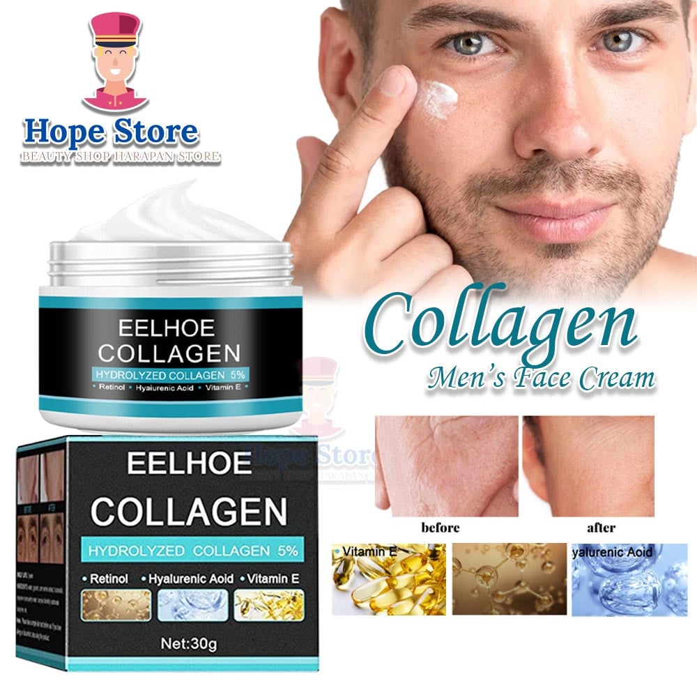 Hope Store - ORIGINAL EELHOE Men's Collagen Cream Penipis Kerut Wajah &amp; Kantong Mata 30gr