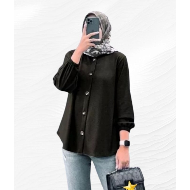 Kemeja Wanita Kemeja Jumbo Ld120&amp;Ld105 Atasan Wanita Bahan Cringkle Airflow Atasan Hijab Atasan Muslimah Kemeja Blouse Full Kancing Aktif Busui Friendly Atasan Blus Cod