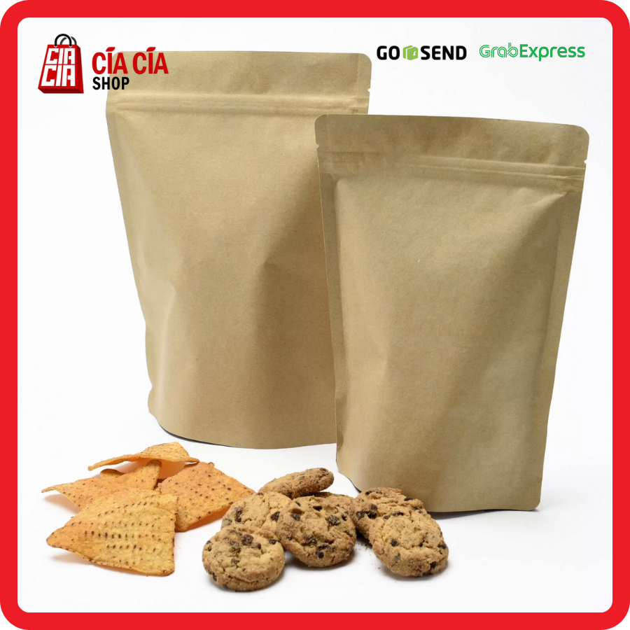 Kemasan Standing Pouch Zipper Kopi / Biji Kedap 24x34 FG Eco Kraft Alu Food Grade