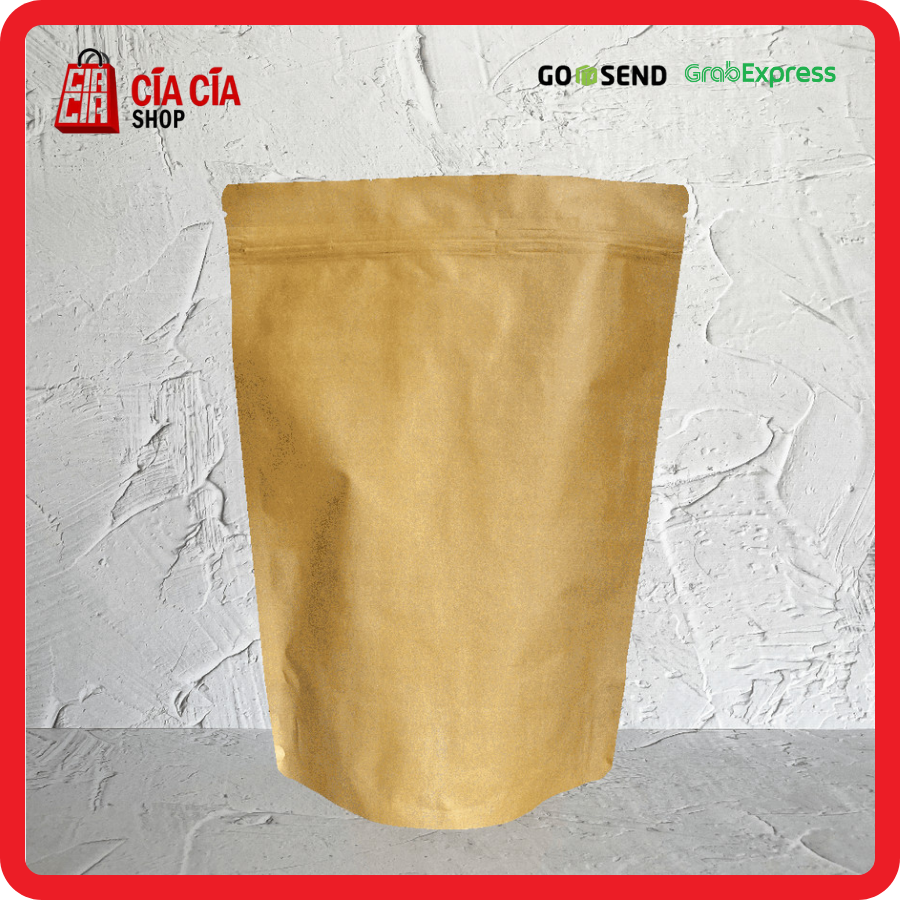 Kemasan Standing Pouch Zipper Kopi / Biji Kedap 24x34 FG Eco Kraft Alu Food Grade