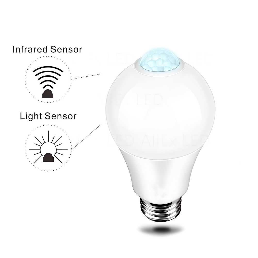 Lampu LED dengan PIR Sensor E27 Warm White 3500K 12W Lampu Otomatis Sensor Gerak PIR Rendah Daya Berkualitas