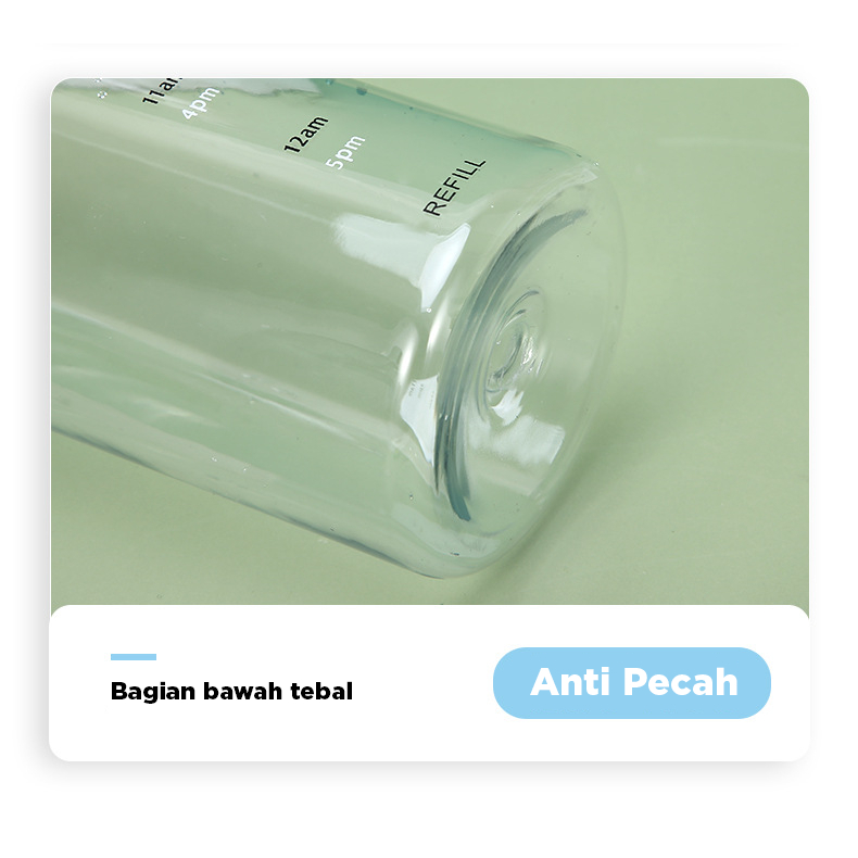 Botol minum anti bocor / botol transparan / Tumbler olahraga / botol portable dengan panduan jam