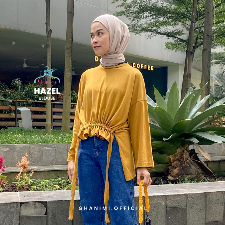Ghanimi - Hazel Blouse / Blus Katun Polos / blus daily kerja / blus simpel polos / blus tali tangan panjang / atasan polos / atasan kaos polos / atasan cotton katun combed