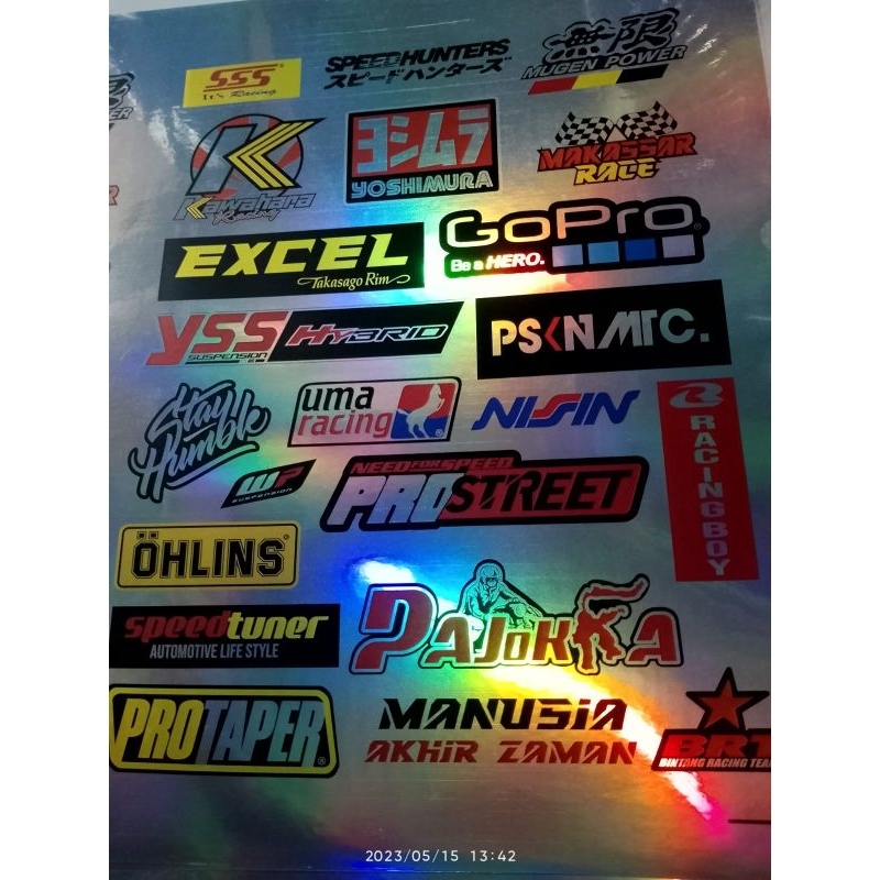 

sticker racing hologram sudah cutting anti air 1lembar isi 22pcs
