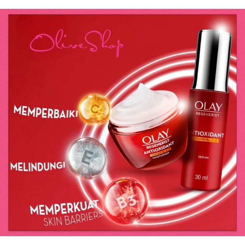 OliveShop ❤️ Olay Regenerist Antioxidant Skin Barrier Moisturizer Cream 50gr Serum Essence  30ml Anti Aging