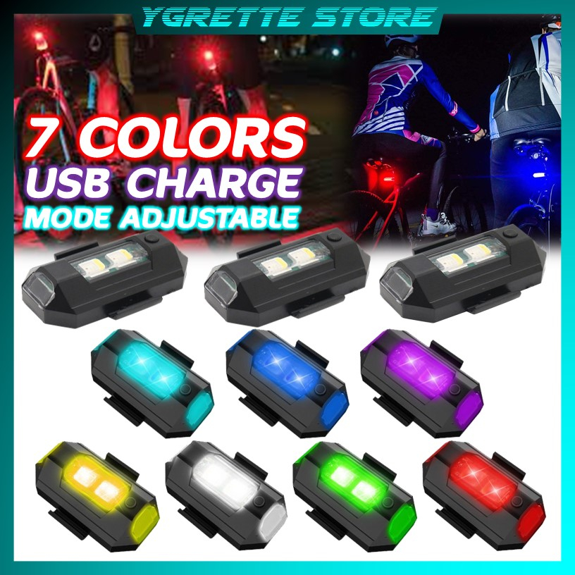 YGRETTE - 7COLORS LAMPU USB SEPEDA TAILIGHT WARNA WARNI 7 WARNA STROBE LIGHT STROBO SEPEDA MOTOR