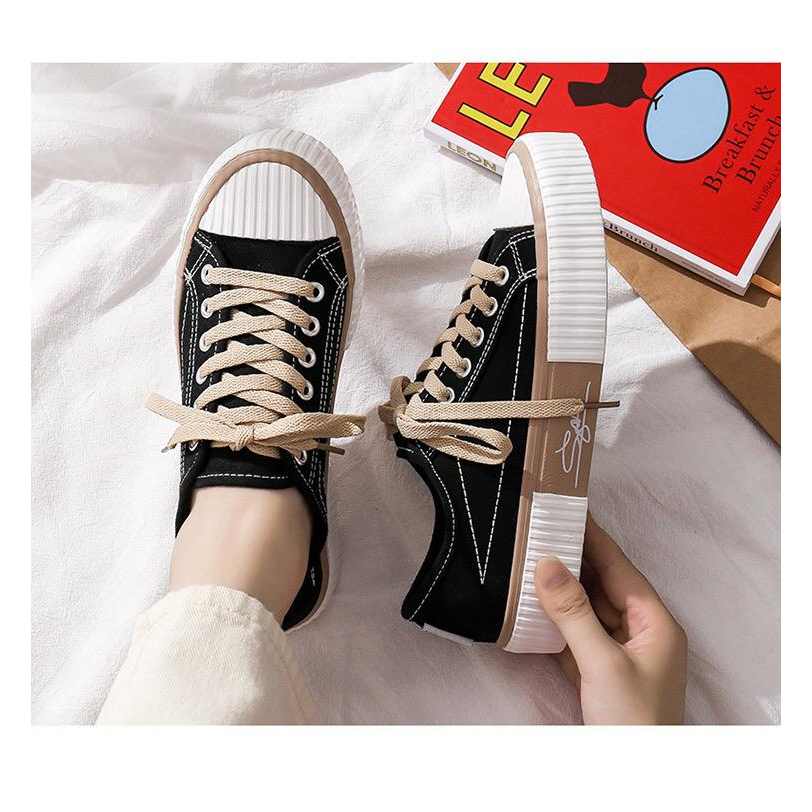 Free BOX Sepatu Sneakers Wanita Import Sepatu Kanvas Wanita Kasual Polos Tali Premium Quality Sepatu Casual Sneakers Wanita Sport Shoes NS058