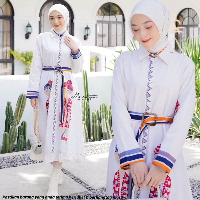 DRESS SIMBOK SERIES BATIK SOLO KARAKTER WARNA PUTIH KATUN HANDMADE MIX CAP ORI MASAYU