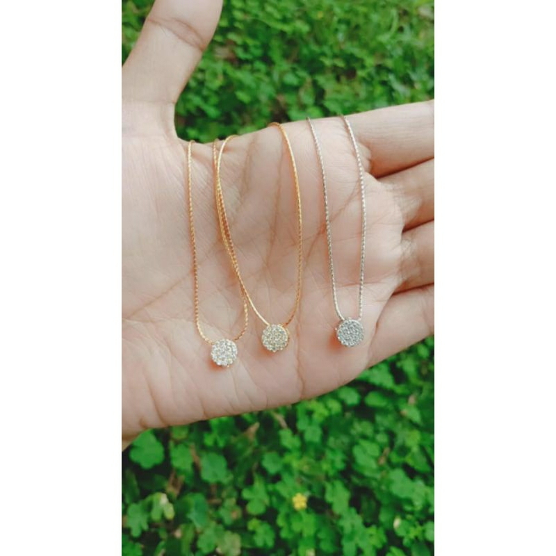 kalung rantai kasandra ukir+liontin tusuk bulat kecil mp/perak asli silver 925 lapis emas/perhiasan fashion wanita terbaru