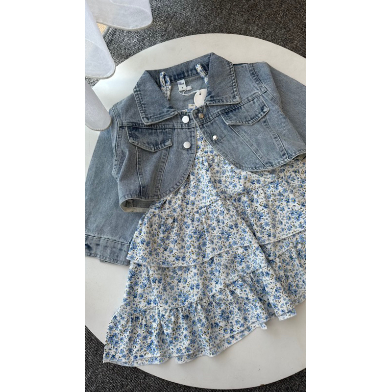 Binfya Set dress jeans flower | setelan anak