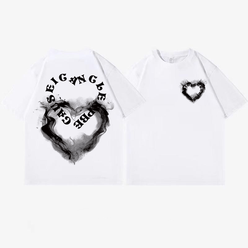 Kaos Couple Graffiti Oversize Kekinian Lengan Pendek Korean Style Heart Printed T-shirt Baju Wanita Hitam