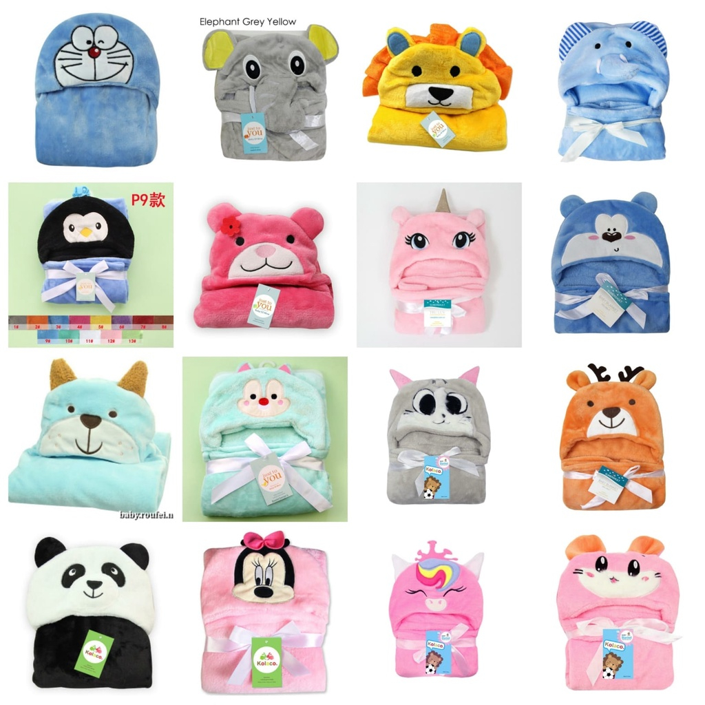 Selimut Bayi Karakter Fleece / Selimut Bayi Topi Boneka 3D