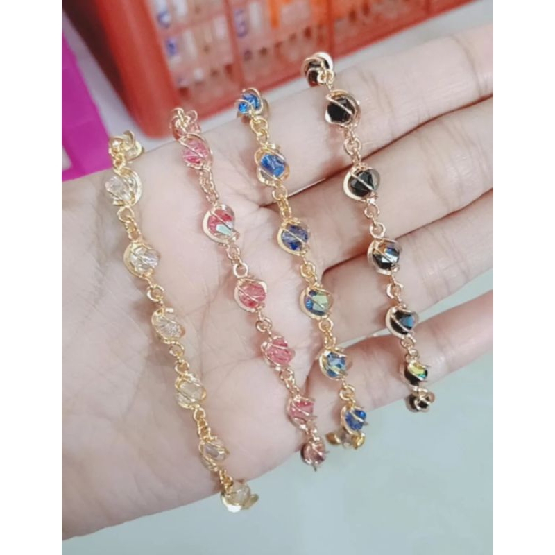 gelang tangan rantai kristal sangkar +1 love ukur + 1 bel / gelang peram asli silver 925 lapis emas/ gelang fashion terbaru