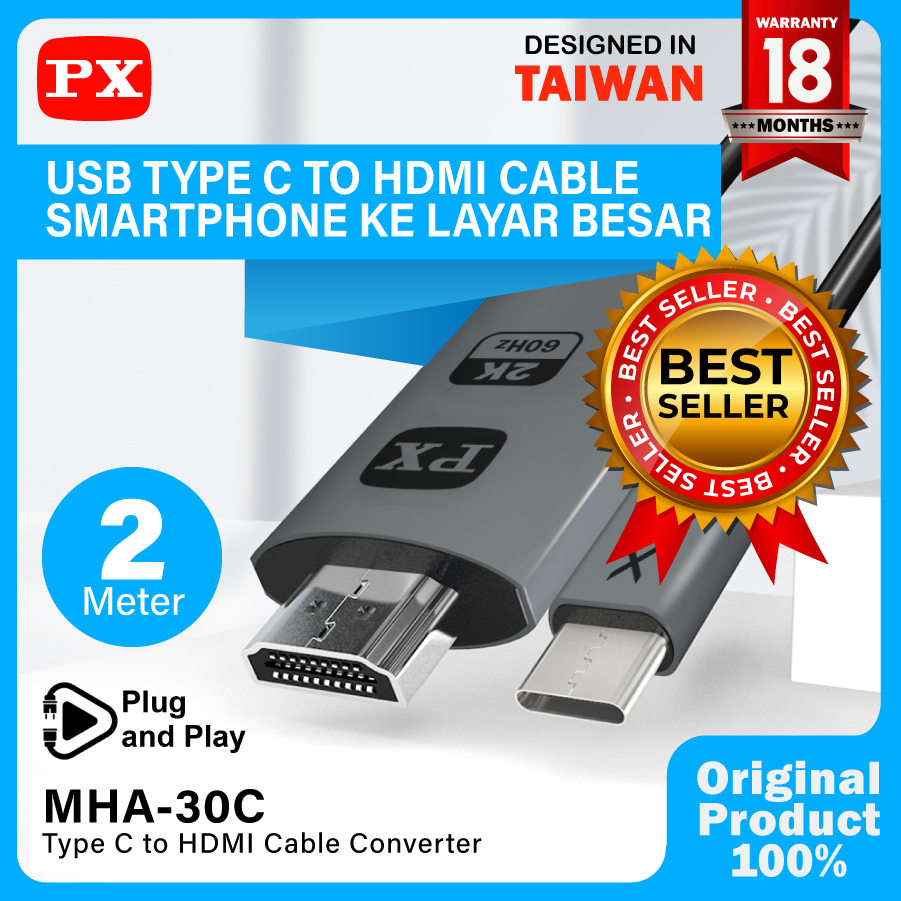 Kabel HDMI Type C Smartphone Android To TV 2 Meter PX MHA-30C