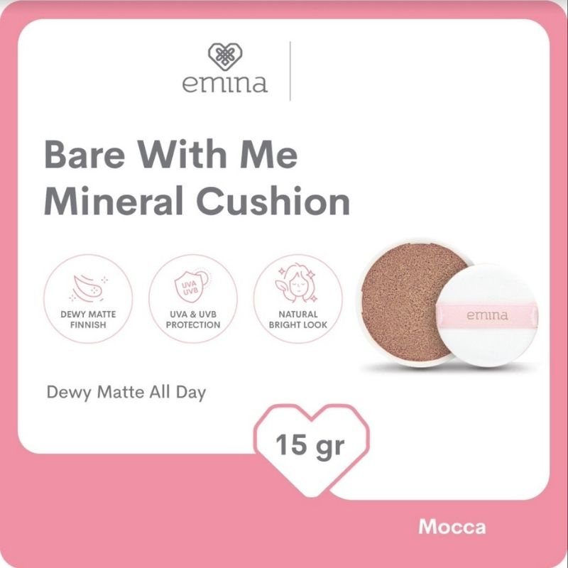 ✨ AKU MURAH ✨ Emina Bare With Me Mineral Cushion 15 g - BB Cushion Dewy Matte Finish, Perlindungan dari Sinar UV