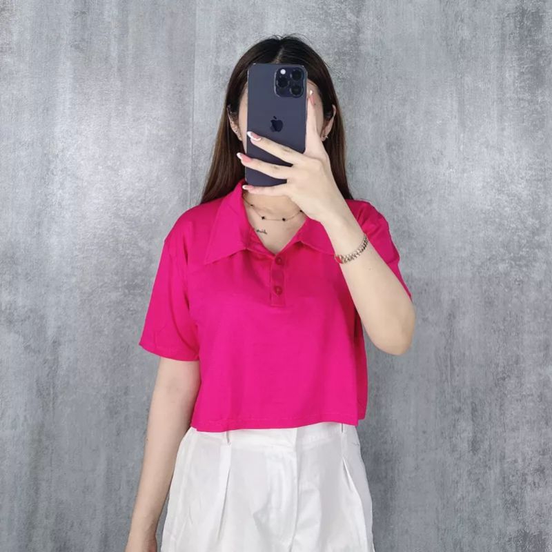 CropTop Berkerah || Baju berkerah Wanita Croptop Korea