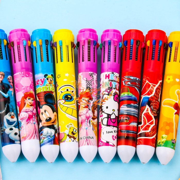 Pulpen Animasi Kartun 10 warna Ballpoint Alat tulis Tinta Warna