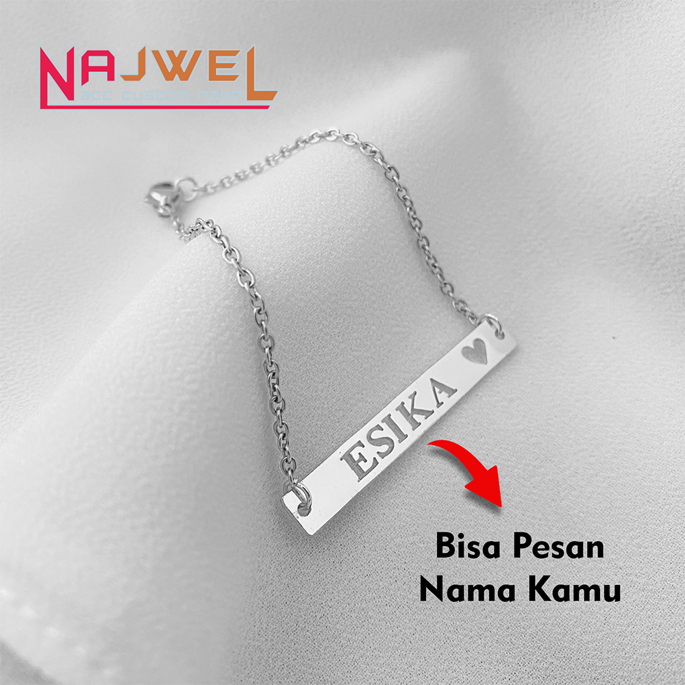 Gelang Titanium Stainlees Custom Nama Anti Karat Model Rantai Nuri Aksesoris Gelang Tangan