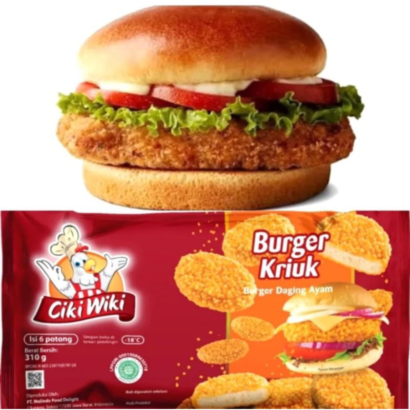 

Ciki Wiki burger kriuk 6s 310gr daging burger ayam cikiwiki