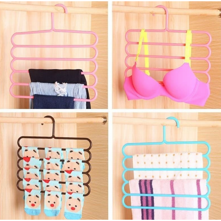 A479 GANTUNGAN BAJU 5 SUSUN magic hanger pakaian celana jilbab handuk layer lemari plastik hemat tempat organizer rumah baju perlengkapan pelastik murah dasi syal pashmina fashmina fashion tie bh underwear jepitan jepit