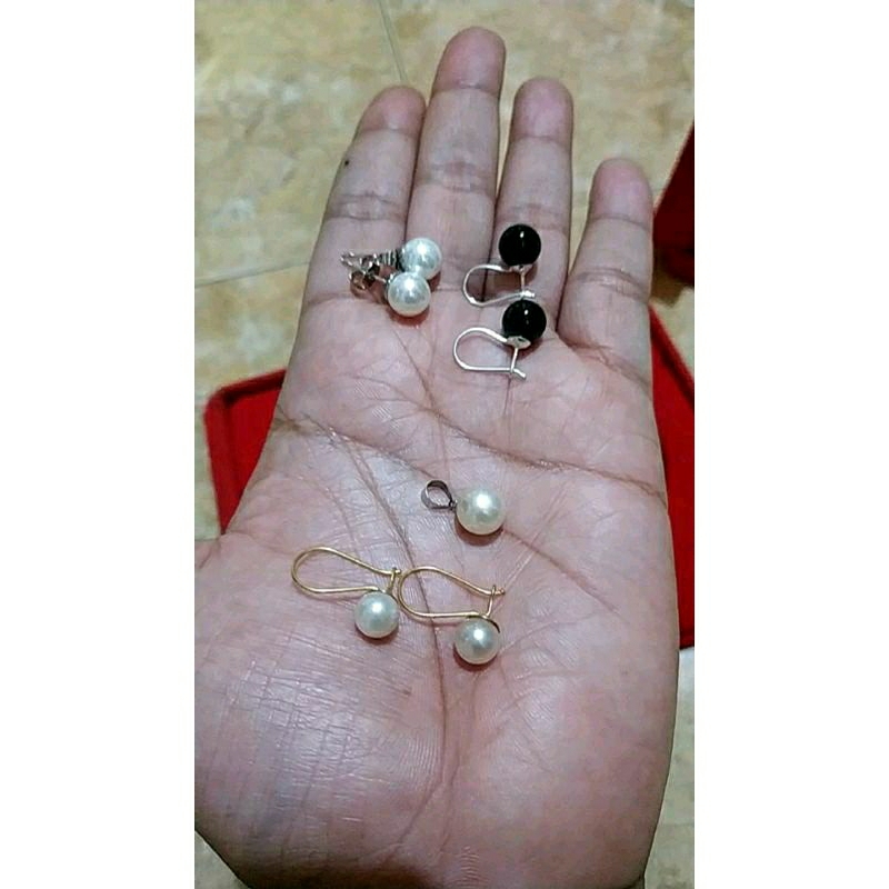 Set Perhiasan Mutiara Air Laut dan Kerang Paduan Emas Perak