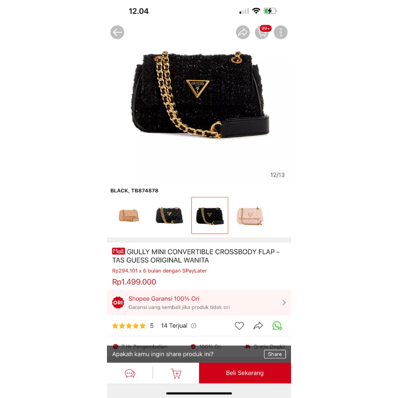 GIULLY MINI CONVERTIBLE CROSSBODY FLAP - TAS GUESS ORIGINAL WANITA