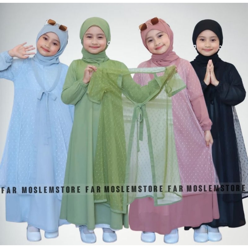 GAMIS PESTA ANAK ANAK 9-12 TAHUN/NAFISHA SYARI KIDS DRESS ANAK SET OUTER KEKINIAN/FASHION MUSLIM ANAK PEREMPUAN 2024/FAR MOSLEMSTORE