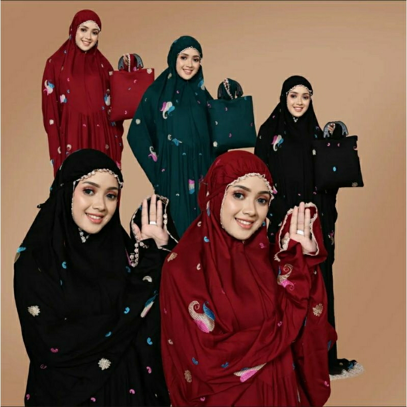 mukena terusan bordir bunga teratai/starla dg aplikasi renda cantik