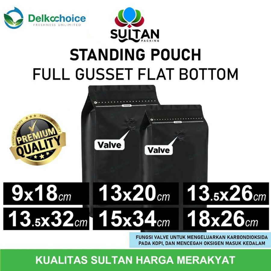 Kemasan Biji Bubuk Kopi FULL GUSSET VALVE Coffee Bag Pouch DELKOCHOICE