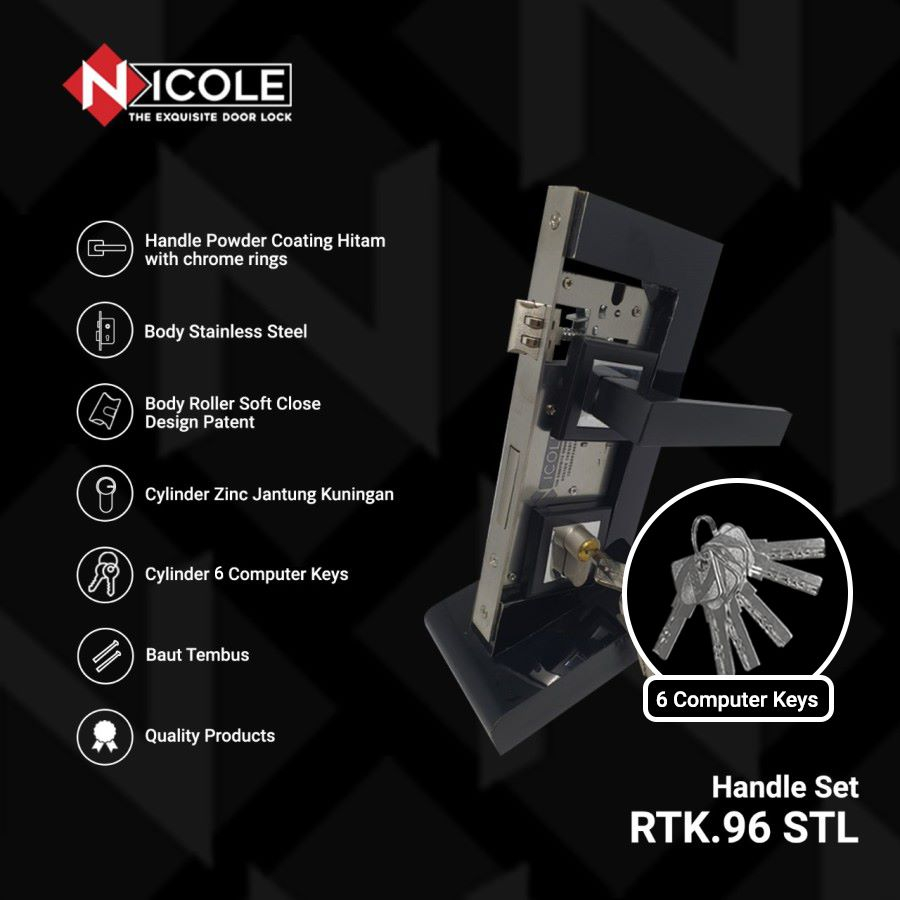 Kunci Pintu Misah / Handle Rosette / Gagang Pintu Set Hitam RTK.96 STL