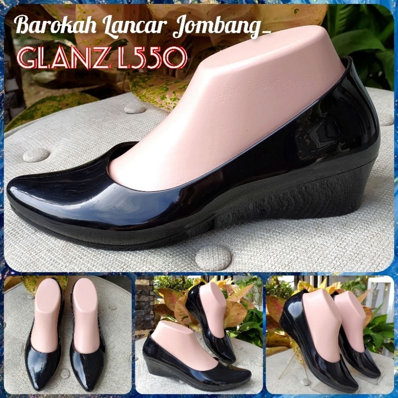 SEPATU PANTOFEL WEDGES JELLY KARET GLOSSY IMPORT GLANZ L550G BALANCE L647-1B