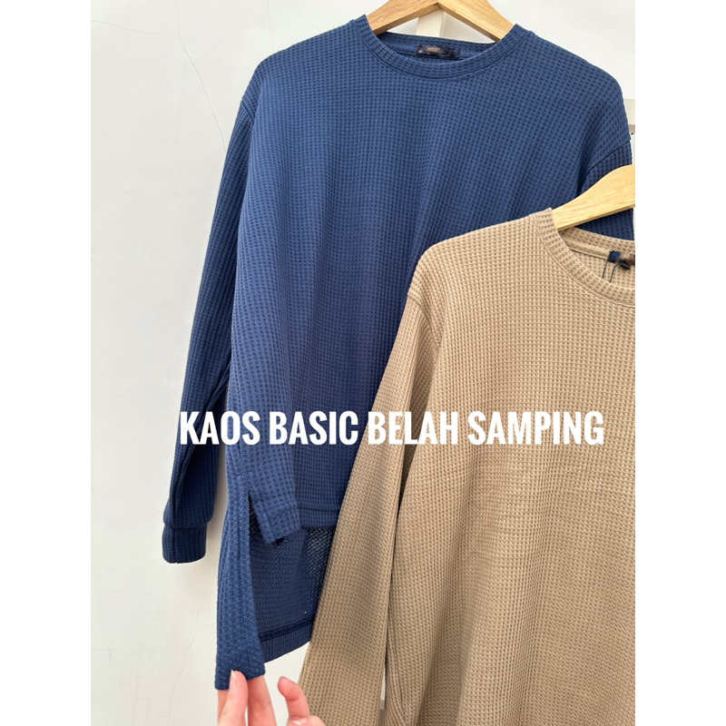 READYBASIC - BAJU KAOS LENGAN PANJANG BELAH SAMPING BAHAN WAFFLE BIG SIZE LD110CM