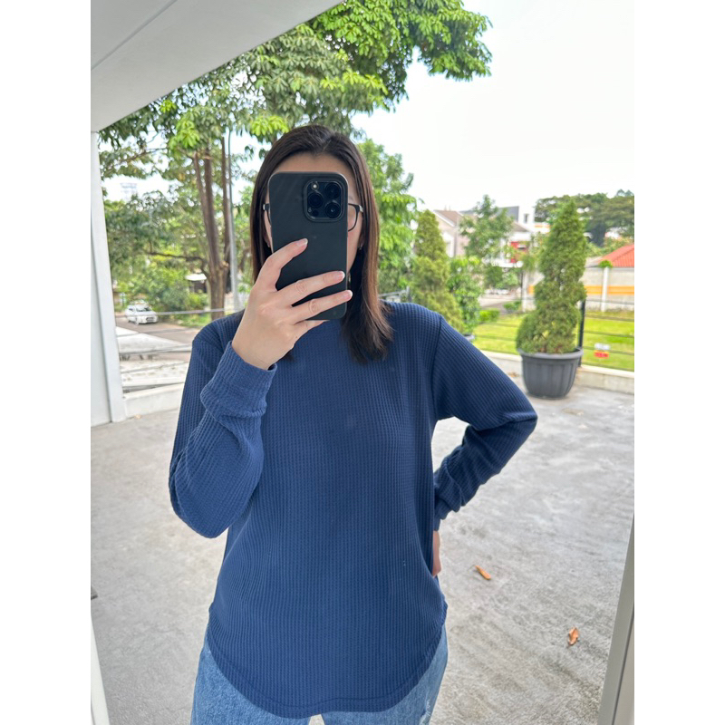 READYBASIC - BAJU KAOS LENGAN PANJANG MODEL OVAL BAHAN RAJUT WAFFLE