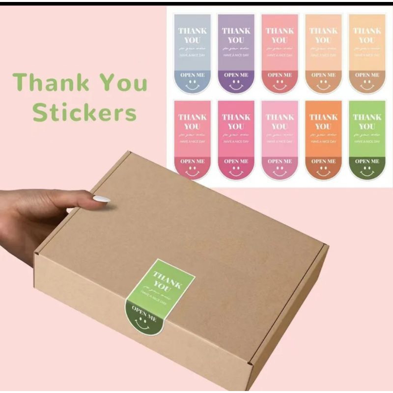 

( 5 Lembar = 50 Pcs ) Stiker Segel Label Thank You Open Me Have A Nice Day