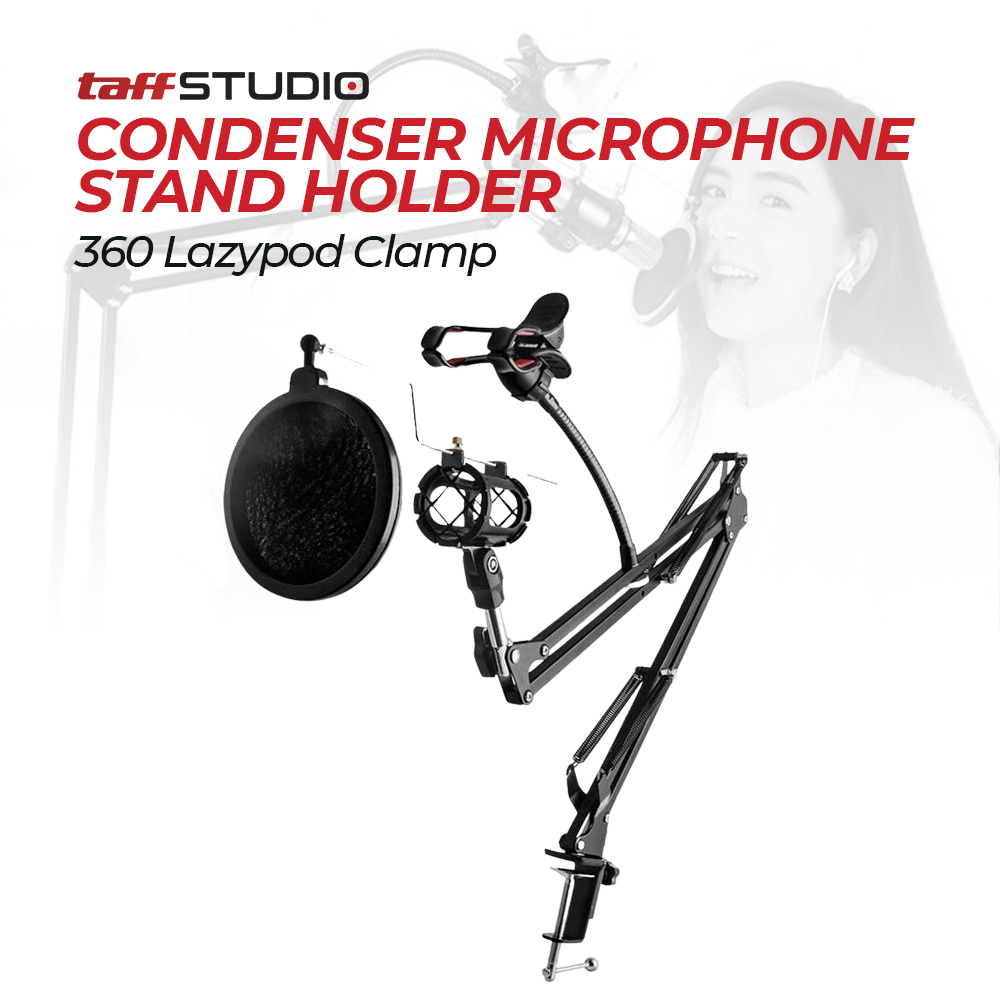 TaffSTUDIO Condenser Microphone Stand Holder 360 Lazypod+Clamp - NB-35